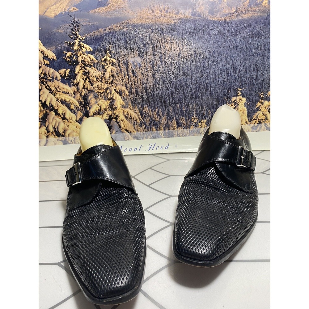 Paul Fredrick Monk Strap Mens Dress Shoes Sz 10.5 M Black Leather  Made In Italy - Picture 3 of 16